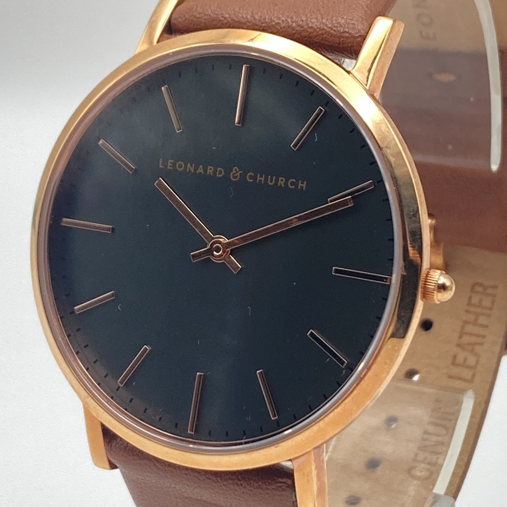 Leonard & Church Mens Watch 40mm Rose Gold Tone Black Dial Classic New Battery